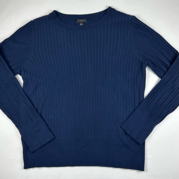 Ann Taylor Factory Rib Knit Crew Neck Sweater - Dark Blue - Picture 5 of 8
